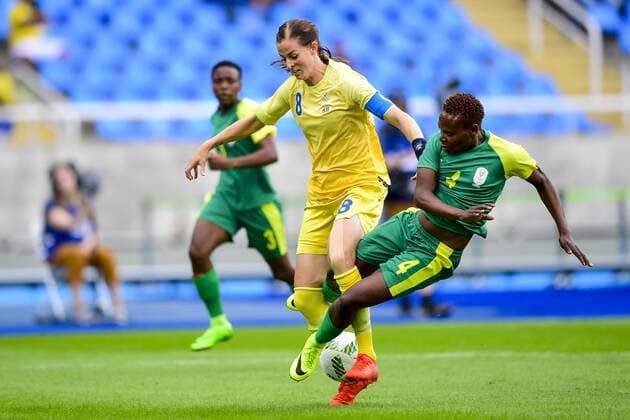 Bilder des Tages - SPORT 160803 Sveriges Lotta Schelin - Noko Matlou - Fussball Nationalteam Damen Frauenfussball - Schweden - Südafrika - 3 augusti 2016 OS i Rio de Janeiro.  Copyright: PETTERxARVIDSON BB160803PA014