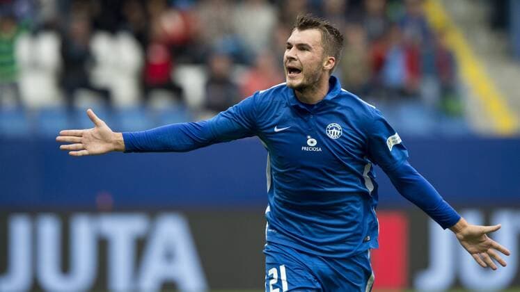 Nikolay Komlichenko of Liberec celebrates a goal during the Football Europa League 3rd qualifying round s return match: Slovan Liberec vs Admira Moedling, in Liberec, Czech Republic, August 3, 2016. (CTKxPhoto MichalxKamaryt) CTKPhotoP201608030761001  kmt 1