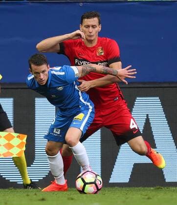 SOCCER - UEFA EL quali, Liberec vs Admira LIBEREC,CZECH REPUBLIC,03.AUG.16 - SOCCER - UEFA Europa League, qualification, Slovan Liberec vs FC Admira Wacker Moedling. Image shows Jan Sykora (Liberec) and Stephan Zwierschitz (Admira). GEPAxpictures xPhilippxBrem