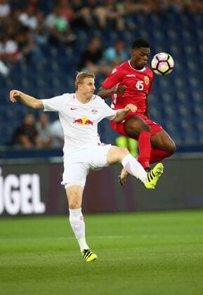 SOCCER - UEFA CL quali, RBS vs Tirana SALZBURG,AUSTRIA,03.AUG.16 - SOCCER - UEFA Champions League, qualification, Red Bull Salzburg vs FK Partizani Tirana. Image shows Martin Hinteregger (RBS) and Caleb Ekuban (Tirana). GEPAxpictures xFelixxRoittner