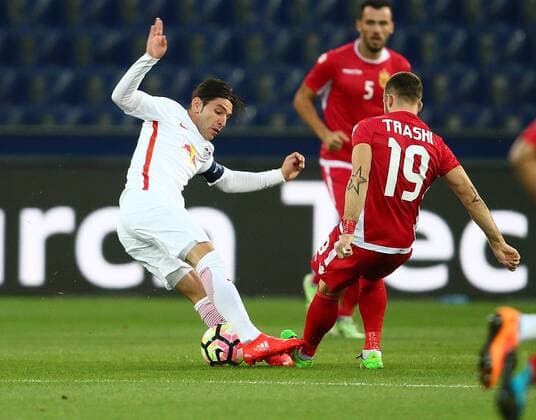 SOCCER - UEFA CL quali, RBS vs Tirana SALZBURG,AUSTRIA,03.AUG.16 - SOCCER - UEFA Champions League, qualification, Red Bull Salzburg vs FK Partizani Tirana. Image shows Jonatan Soriano (RBS) and Lorenc Trashi (Tirana). GEPAxpictures xFelixxRoittner