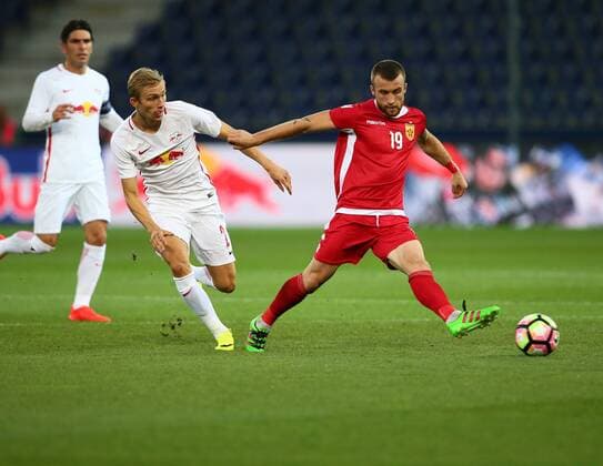 SOCCER - UEFA CL quali, RBS vs Tirana SALZBURG,AUSTRIA,03.AUG.16 - SOCCER - UEFA Champions League, qualification, Red Bull Salzburg vs FK Partizani Tirana. Image shows Konrad Laimer (RBS) and Lorenc Trashi (Tirana). GEPAxpictures xFelixxRoittner