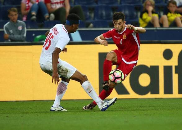 SOCCER - UEFA CL quali, RBS vs Tirana SALZBURG,AUSTRIA,03.AUG.16 - SOCCER - UEFA Champions League, qualification, Red Bull Salzburg vs FK Partizani Tirana. Image shows Bernardo Fernandes da Silva Junior (RBS) and Realdo Fili (Tirana). GEPAxpictures xFelixxRoittner