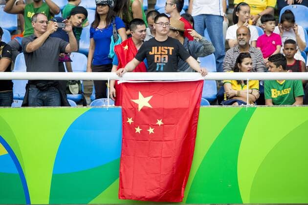 Olympics 2016 Football RJ RIO DE JANEIRO, RJ - 03.08.2016: OLYMPICS 2016 FOOTBALL RJ - Chinese fans during the dispute between Brazil (BRA) and China (CHI) Group E of the Olympic Women& 39;s Football of the Rio 2016 Olympic Games Olympische Spiele Olympia OS held in the Olympic Stadium in tost city Rio de Janeiro. (Photo: Marco Galvãalvão Fotoarena) x1169763x  MarcoxGalv?o