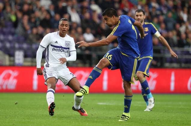 Rostov s Christian Noboa scores the 0-1 goal during the return leg of the third qualification round for the Champions League competition between Belgian first league soccer team RSC Anderlecht and Russian team FC Rostov in Brussels, Wednesday 03 August 2016. The first leg ended in a 2-2 draw. VIRGINIExLEFOUR  x04902970x