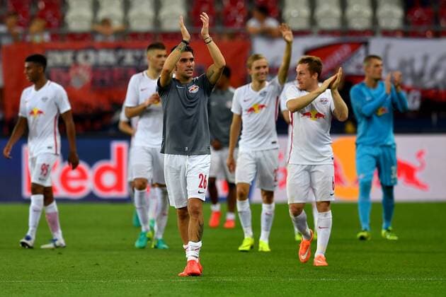SOCCER - UEFA CL quali, RBS vs Tirana SALZBURG,AUSTRIA,03.AUG.16 - SOCCER - UEFA Champions League, qualification, Red Bull Salzburg vs FK Partizani Tirana. Image shows the rejoicing of RBS with Jonatan Soriano (RBS). GEPAxpictures xFlorianxErtl
