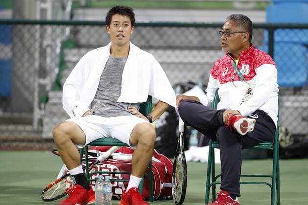 (L-R) Kei Nishikori, Minoru Ueda (JPN), AUGUST 3, 2016 - Tennis : Men s Singles Training session at Olympic Tennis Centre during the Rio 2016 Olympic Games Olympische Spiele Olympia OS in Rio de Janeiro, Brazil. Noxthirdxpartyxsales  (qdwa049274)