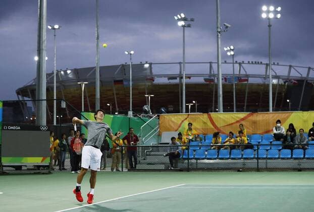Tennis: Japan s Nishikori gets ready for Rio Olympics Japan s Kei Nishikori works out at the Olympic Park in Rio De Janeiro on Aug. 3, 2016, ahead of the Summer Games starting Aug. 5. The world No. 6 Nishikori is expected to win a medal with some of the highest-ranked players having pulled out from the event. 