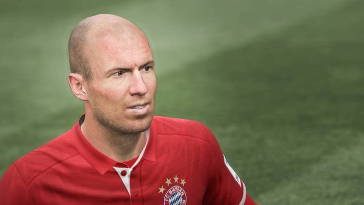 Fußball, EA vereinbart Millionen-Deal mit Bayern München Arjen Robben bei FIFA 17 FC Bayern München Game Spiel in Aktion in der Allianz Arena Arjen Robben bei FIFA 17 FC Bayern München Game Spiel in Aktion in der Allianz Arena