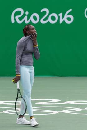Tennis superstar Venus Williams practices at the Tennis Center for the Olympic Games Olympische Spiele Olympia OS in Rio de Janeiro, Brazil on August 4, 2016. Only one day to go before the opening ceremony for the 2016 Olympics.  OLY201600804905 RICHARDxELLIS