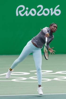 Tennis superstar Venus Williams practices at the Tennis Center for the Olympic Games Olympische Spiele Olympia OS in Rio de Janeiro, Brazil on August 4, 2016. Only one day to go before the opening ceremony for the 2016 Olympics.  OLY201600804906 RICHARDxELLIS