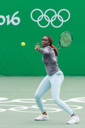 Tennis superstar Venus Williams practices at the Tennis Center for the Olympic Games Olympische Spiele Olympia OS in Rio de Janeiro, Brazil on August 4, 2016. Only one day to go before the opening ceremony for the 2016 Olympics.  OLY201600804907 RICHARDxELLIS