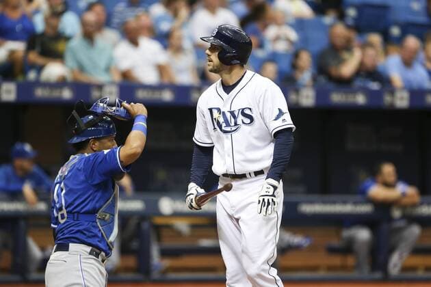 August 4, 2016 - St. Petersburg, Florida, U.S. - WILL VRAGOVIC Times.Tampa Bay Rays right fielder Steven Souza Jr. (20) strikes out swinging in the second inning of the game between the Kansas City Royals and the Tampa Bay Rays in Tropicana Field in St. Petersburg, Fla. on Thursday, Aug. 4, 2016. MLB Baseball Herren USA 2016 - Rays vs Royals - Series - ZUMAs70_