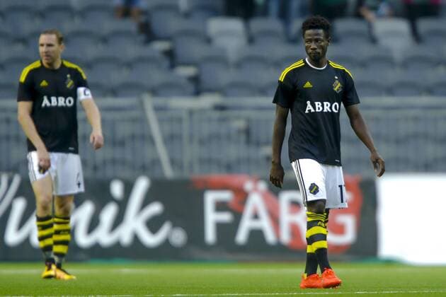 160804 AIK:s Ebenezer Ofori deppar efter Panathinaikos ledningsmal 0-1 under fotbollsmatchen i kvalet till Europa League mellan AIK och Panathinaikos den 4 Augusti 2016 i Stockholm.  Copyright: KentaxJönsson BB160804BB237