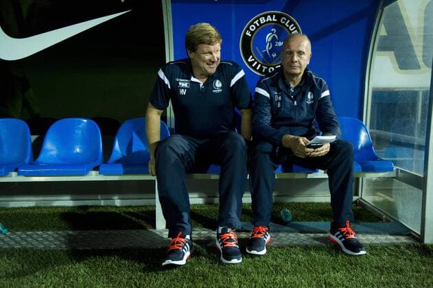 Gent s head coach Hein Vanhaezebrouck and Gent s assistant coach Peter Balette pictured before a soccer game between Romania s FC Viitorul Constanta and Belgium s KAA Gent, Thursday 04 August 2016, in Ovidiu, Romania, the return leg of the third qualifying round in the Europa League competition. The first leg ended in a 5-0 Gent victory. JASPERxJACOBS  x04903496x