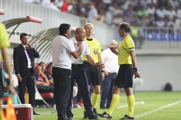 Roman Hrygorchuk ( coach Qabala ), Aleksei Eskov - Fussball, Europa League Quali, FK Qäbälä vs. Lille OSC - 04 08 2016 GwendolineLeGoff Panoramic 