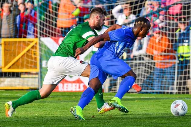 Genk s Neeskens Kebano fights for the ball during a soccer game between Ireland s Cork City F.C. and Belgium s KRC Genk, in Cork, Ireland, Thursday 04 August 2016, the return leg of the third qualifying round in the Europa League competition. The first leg ended in a 1-0 Genk victory. LUCxCLAESSEN  x04903582x