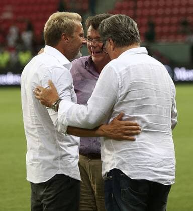 SOCCER - EL quali, Trnava vs A.Wien TRNAVA,SLOVAKIA,04.AUG.16 - UEFA Europa League, qualification, FC Spartak Trnava vs FK Austria Wien. Image shows head coach Thorsten Fink, president Wolfgang Katzian and vice president Rudolf Reisner (A.Wien). GEPAxpictures xChristianxOrt