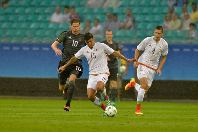 Olympics 2016 Football Salvador SALVADOR, BA - 04.08.2016: OLYMPICS 2016 FOOTBALL SALVADOR - Leon Goretzka Germany ball dispute with Erick Gutierrez Mexico during the dispute between Germany (GER) and Mexico (MEX) by Group C Olympic Men& 39;s Football Rio Olympics in 2016 in a match held at the Arena Fonte Nova in Salvador host ci(Photo: João Alvarez Fotoareoarena) x1170463x  Jo?oxAlvarez