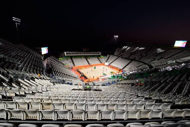 Rio 2016, Beachvolleyball, Sportstätte an der Copacabana 04.08.2016, Rio de Janeiro, Copacabana Beachvolleyball, Olympische Spiele Übersicht Uebersicht Beachvolleyball Stadion Copacabana General view venue