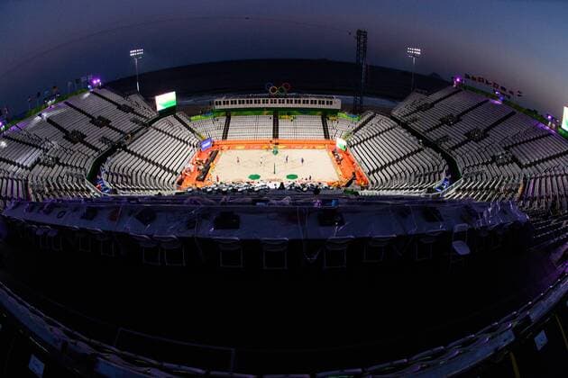 Rio 2016, Beachvolleyball, Sportstätte an der Copacabana 04.08.2016, Rio de Janeiro, Copacabana Beachvolleyball, Olympische Spiele Übersicht Uebersicht Beachvolleyball Stadion Copacabana General view venue
