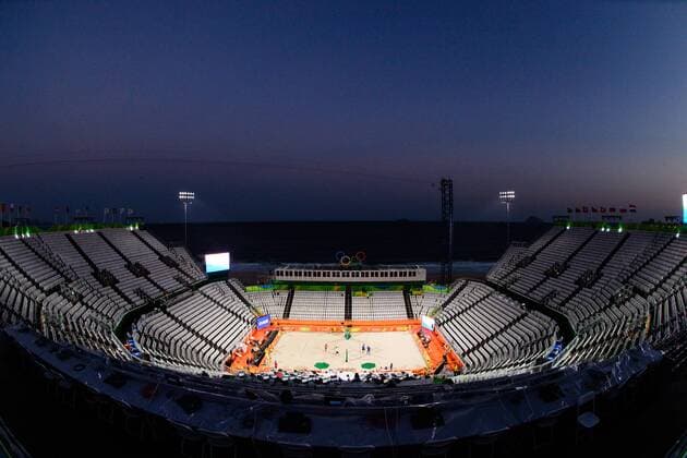 Rio 2016, Beachvolleyball, Sportstätte an der Copacabana 04.08.2016, Rio de Janeiro, Copacabana Beachvolleyball, Olympische Spiele Übersicht Uebersicht Beachvolleyball Stadion Copacabana General view venue