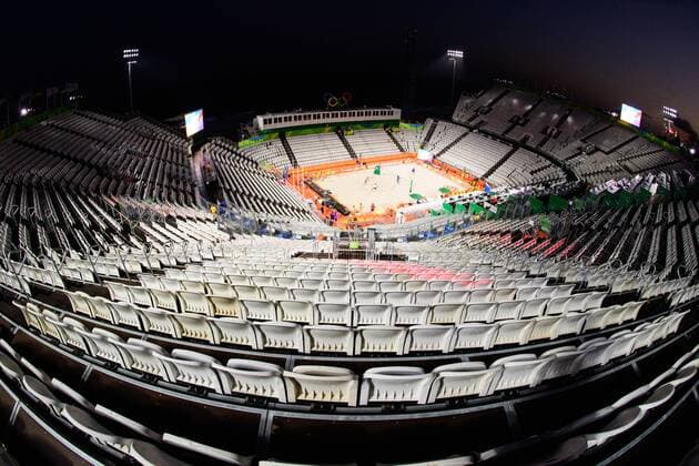 Rio 2016, Beachvolleyball, Sportstätte an der Copacabana 04.08.2016, Rio de Janeiro, Copacabana Beachvolleyball, Olympische Spiele Übersicht Uebersicht Beachvolleyball Stadion Copacabana General view venue