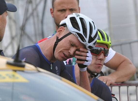 Rio 2016, Radsport, Straßenrennen Herren, Chris Froome enttäuscht Rio 2016 Summer Olympics - Day Four, Friday 6th August Mens Cycling Road race in Rio de Janeiro, Brazil A tired and dejected Chris Frome of Great Britain after the race at Copacabana beach. COLORSPORT ANDREW COWIE 