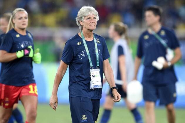 Rio 2016, Fußball, Damen, Brasilien - Schweden 160806 SWE Pia Sundhage i FUSSBALL Brasilien vs Schweden Nationateam 6 august 2016 OS i Rio de Janeiro.  Copyright: CARLxSANDIN BB160806CS133
