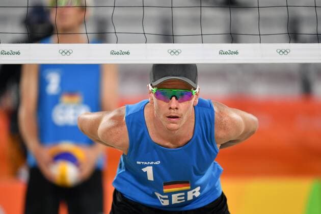 Rio 2016, Beachvolleyball, Böckermann und Flüggen verlieren Auftaktmatch vorne:Markus Boeckermann,Lars Flueggen (GER),,Aktion. Beachvolleyball der Maenner am 06.08.2016,Beachvolleyball Stadion, Copacabana. Olympische Sommerspiele 2016, vom 05.08. - 21.08.2016 in Rio de Janeiro Brasilien.
