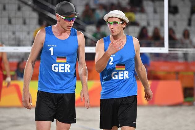 Rio 2016, Beachvolleyball, Böckermann und Flüggen verlieren Auftaktmatch v.li:Markus Boeckermann,Lars Flueggen (GER),Aktion. Beachvolleyball der Maenner am 06.08.2016,Beachvolleyball Stadion, Copacabana. Olympische Sommerspiele 2016, vom 05.08. - 21.08.2016 in Rio de Janeiro Brasilien.