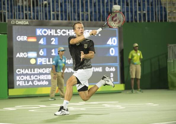 Philipp KOHLSCHREIBER, GER, Aktion, TENNIS Einzel der Maenner, erste Runde, Men s Singles First Round Philipp KOHLSCHREIBER, GER vs Guido PELLA, ARG 2:1 am 06.08.2016 Olympische Sommerspiele 2016, vom 05.08. - 21.08.2016 in Rio de Janeiro Brasilien.