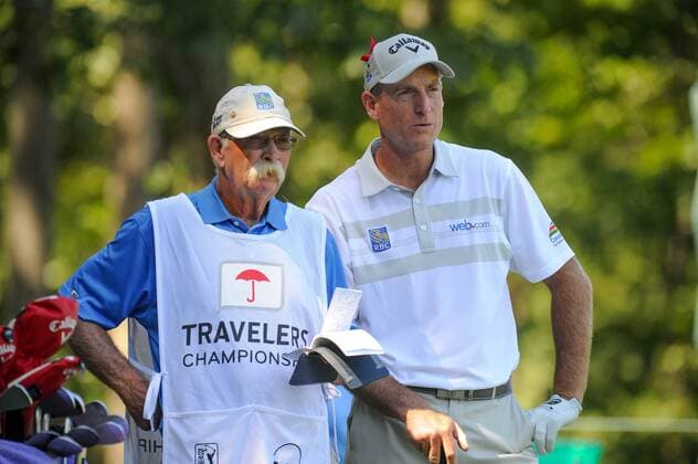 Friday August 7, 2016: Jim Fuyrk and his caddy Thomas Fluff Cowan look over a shot on the 10th hole during the final round of the Travelers Golf Championship at TPC River Highlands in Cromwell, Connecticut. CSM PGA Golf Herren 2016: Travelers Championship AUG 07 - ZUMAc04_