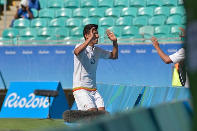 Rio 2016, Fußball, Fidschi - Mexiko Olympics 2016 Football Salvador SALVADOR, BA - 07.08.2016: OLYMPICS 2016 FOOTBALL SALVADOR - Erick Mexico Gutierrez celebrates goal in the match between Mexico (MEX) and Fiji (FIJ) by Group C Olympic Men& 39;s Football Rio Olympics in 2016 in a match held at the Arena Fonte Nova in Salvador host citPhoto: João Alvarez Fotoarenarena) x1173484x  Jo?oxAlvarez