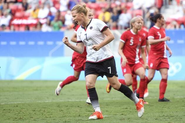 Rio 2016, Fußball, Damen, Deutschland - Kanada 160809 (GER) Melanie Behringer Jubel nach dem 1-0 - Deutschland - Kanada Fussball Damen Frauenfussball Länderspiel den 9 august 2016 OS in Brasilia RIO 2016.  Copyright: CARLxSANDIN BB160809CS004