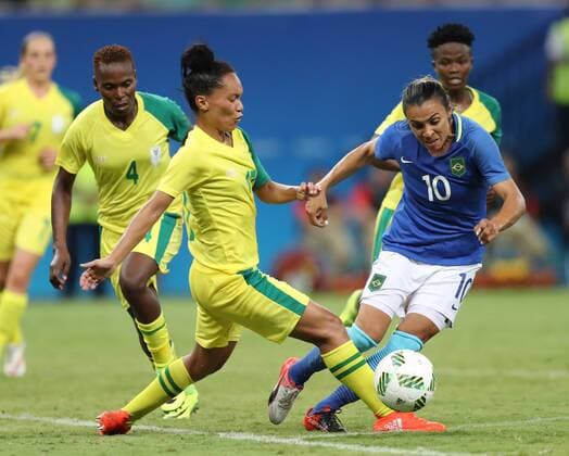 Olympics 2016 Football Manaus MANAUS, AM - 09.08.2016: OLYMPICS 2016 FOOTBALL MANAUS - Marta leads the ball in attack during match between South Africa (RSA) vs. Brazil (BRA) by the game and the Olympic Football Women& 39;s Group Rio Olympics 2016 held in Amazonia Arena in Manaus host city. (Photo: Emanuel Pires Fotoarena) x1176706x  EmanuelxPires