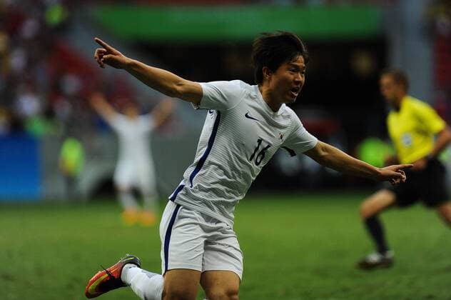 South Korea s Changhoon Kwon celebrates after scoring against Mexico during their Olympic Games Olympische Spiele Olympia OS Rio 2016 Men s First Round Group C match at Mane Garrincha stadium in Rio de Janeiro, Brazil, 10 August 2016. EFE Andressa Anholete BRAZIL OUT SOUTH KOREA VS. MEXICO !ACHTUNG: NUR REDAKTIONELLE NUTZUNG!  RIO514 20160811-636064801779606285