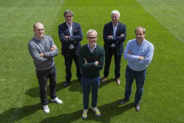 1. FC Köln 1. Fussball Bundesliga Saison 2015 2016 RheinEnergie Stadion Koeln Deutschland Datum: 18.05.2016 Von links: Jörg Schmadtke Toni Schumacher Alexander Wehrle Werner Spinner Markus Ritterbach (alle 1. FC Köln)