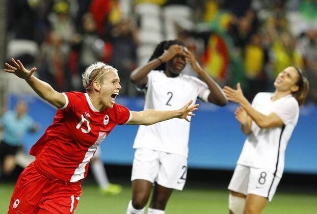 Rio 2016, Fußball Damen Viertelfinale, Kanda - Frankreich Olimp?ada Rio 2016 Futebol SP SÃO PAULO, SP - 12.08.2016: OLIMPÍADA RIO 2016 FUTEBOL SP - Gol Schmidt player during match between Canada (CAN) x France (FRA), valid for Football Quarterfinals Olympic Women, the Rio Olympics 2016 held at the Arena Corinthians, the host city of São Paulo. (Photo: Aloisio Mauricio Fotoarena) x1180744x  AloisioxMauricio