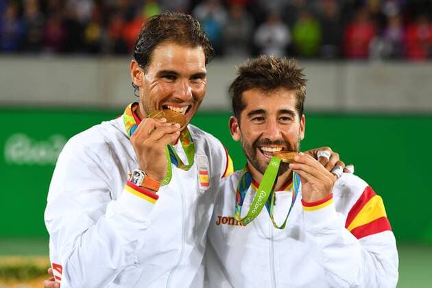 Marc Lopez (ESP) Rafael Nadal (ESP) TENNIS : OS Sommer 2016 - Rio - 12 08 16 Virginiebouyer panoramic 