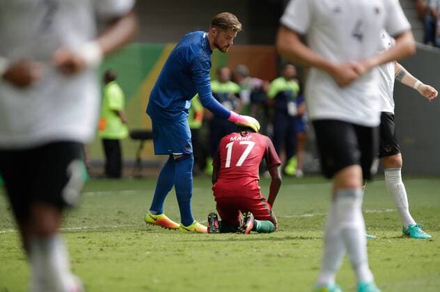 Olympics 2016 Football ILIA, DF - 13.08.2016: OLYMPICS 2016 - Timo Horn Germany and Carlos Mane of Portugal during the game between Germany (GER) and Portugal (POR) by the end of Wednesday Male of the Olympics 2016 held at the Mane Garrincha Stadium in Brasilia host city. (Photo: CristianoxMariz Fotoarena) x1181481x  CristianoxMariz