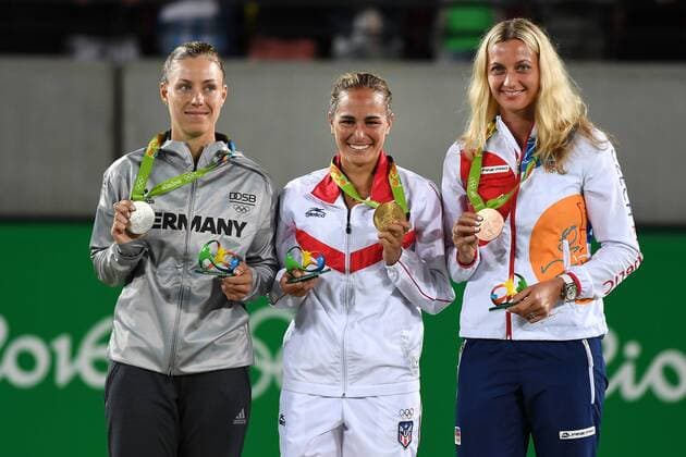 Angelique Kerber (GER) Monica Puig (PUR) Petra Kvitova (CZE) - Olympia 2016 in Rio, Tennis - 13 08 16 Virginiebouyer panoramic 