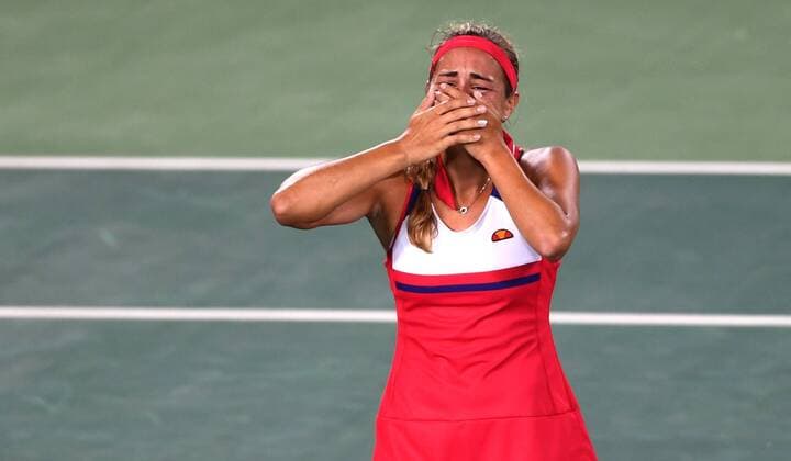 (160813) -- RIO DE JANEIRO, Aug. 13, 2016 -- Puerto Rico s Monica Puig reacts after the women s singles gold medal match of Tennis against Germany s Angelique Kerber at the 2016 Rio Olympic Games Olympische Spiele Olympia OS in Rio de Janeiro, Brazil, on Aug. 13, 2016. Monica Puig won 2-1. ) (xr) (SP)BRAZIL-RIO DE JANEIRO-OLYMPICS-TENNIS ChengxMin 