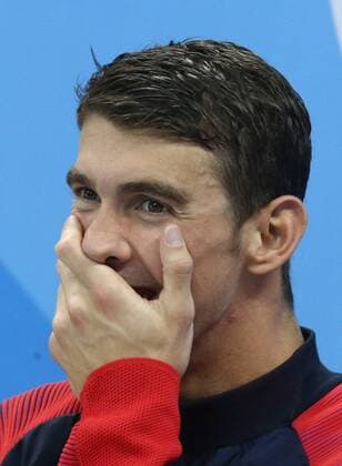 RIO DE JANEIRO, BRAZIL - AUGUST 13, 2016: The USA s Michael Phelps reacts after winning the men s 4Ãµ100m medley relay final during the swimming event at the 2016 Summer Olympic Games Olympische Spiele Olympia OS in Rio de Janeiro, Brazil, at Olympic Aquatics Stadium. Stanislav Krasilnikov TASS  TS02D073