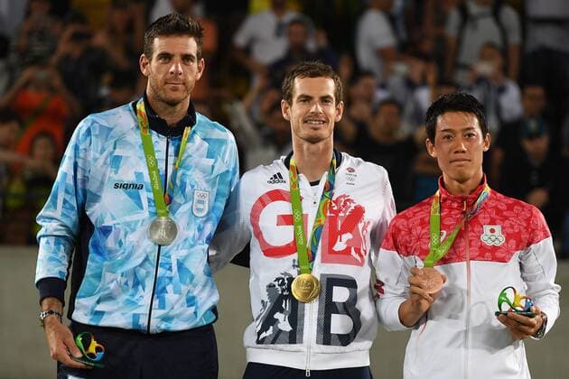 Juan Martin Del Potro (ARG) Andy Murray (GBR) Kei Nishikori (JPN) TENNIS : Olympische Spiele 2016 - Rio de Janeiro - 14 08 16 Virginiebouyerx 