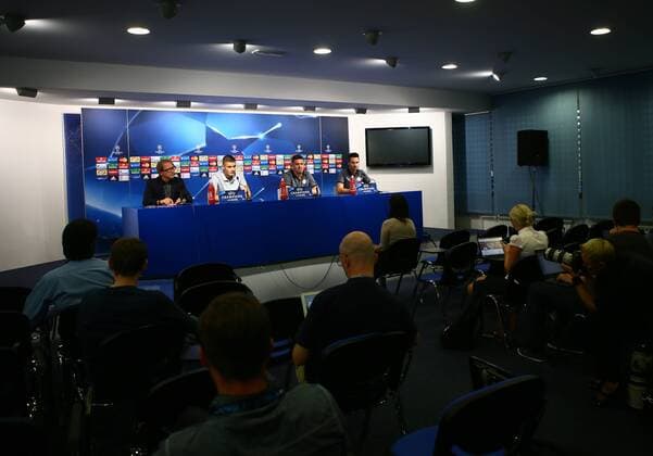 SOCCER - UEFA CL quali, Zagreb vs RBS ZAGREB,CROATIA,15.AUG.16 - SOCCER - UEFA Champions League, qualification, GNK Dinamo Zagreb vs Red Bull Salzburg, preview, press conference PK Pressekonferenz of RBS. Image shows Duje Caleta-Car and head coach Oscar Garcia (RBS). GEPAxpictures xFelixxRoittner