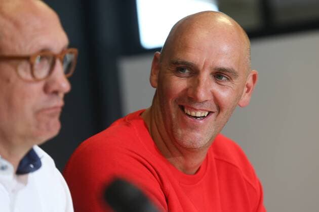 Oostende Mayor Johan Vande Lanotte and Davis Cup captain Johan Van Herck pictured during a press conference PK Pressekonferenz ahead of the Davis Cup World Group play-off between Belgium and Brazil, Tuesday 16 August 2016, in Oostende. This Davis Cup game will be played from 16 to 18 September 2016 in Oostende Sleuyter Arena BRUNOxFAHY  x04912368x