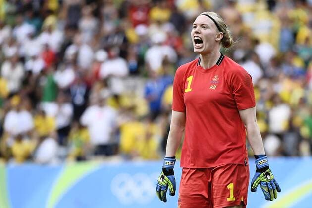 Schweden s Keeper Hedvig Lindahl Jubel Halbfinale Brasilien - Schweden Olympische Spiele in Rio de Janeiro.  Copyright: CARLxSANDIN BB160816CS036