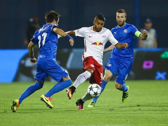SOCCER - UEFA CL quali, Zagreb vs RBS ZAGREB,CROATIA,16.AUG.16 - SOCCER - UEFA Champions League, Play-off qualification, GNK Dinamo Zagreb vs Red Bull Salzburg. Image shows Anlexandru Matel (Zagreb), Maciel Wanderson (RBS) and Domagoj Antolic (Zagreb). GEPAxpictures xFelixxRoittner