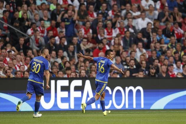 (L-R) Fedor Kudryashov of FK Rostov, Christian Noboa of FK Rostov during the Champions League play-off match between Ajax and FK Rostov at the Amsterdam Arena on august 16, 2016 in Amsterdam, the Netherlands Ajax v FK Rostov Champions League 2016 2017 xVIxxIVx 6030735